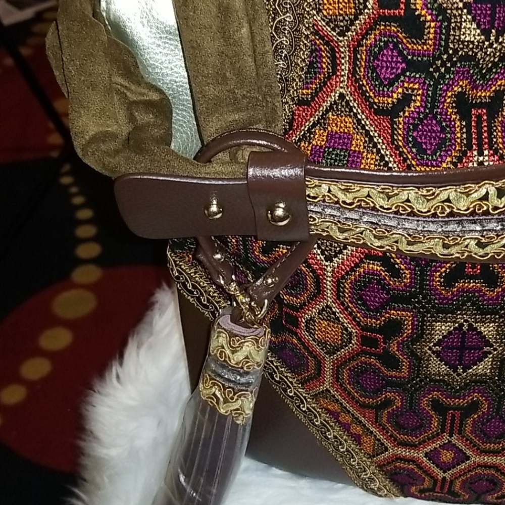 SHARIF 💜 WOW Melange Needlepoint Hobo Boho Bag (Brown) purse💜 - Picture 9 of 16